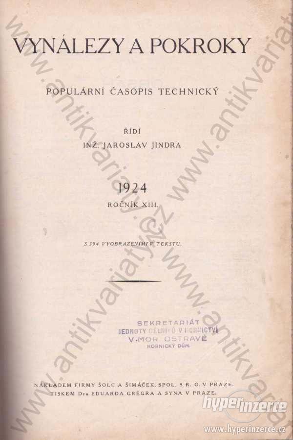 Vynálezy a pokroky ročník XIII. 1924 Jindra - foto 1