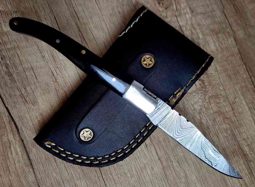 kapesní Damaškový nůž typu LAGUIOLE s koženým pouzdrem - foto 6