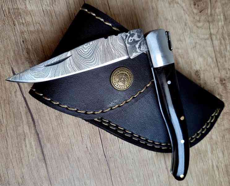 kapesní Damaškový nůž typu LAGUIOLE s koženým pouzdrem - foto 2