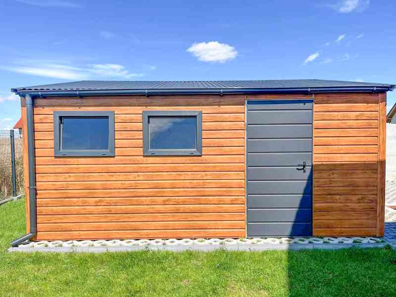 Plechova garáž  5x5m výklopná vrata -  dveře - 2x okno TS880 - foto 3