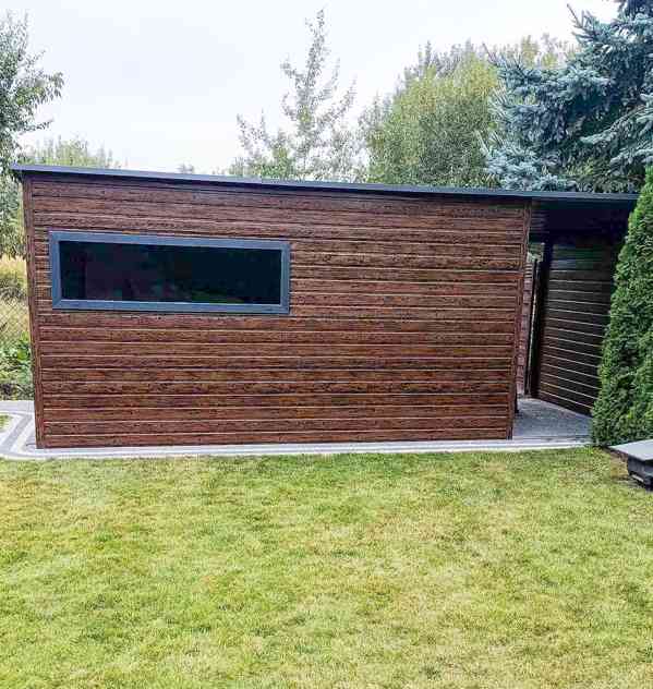 Zahradní domek 4,5x2,5m přístřešek 1,8m dveře 2x okno TS899 - foto 3
