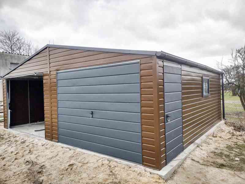 Plechová garáž 7x6m, sedlová střecha 2 x vrata dveře TS319 - foto 7