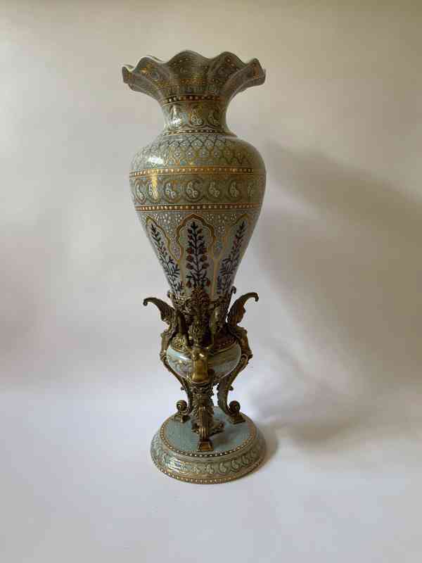 Luxusní velká porcelánová váza s mosaznou figurální montáží - foto 5