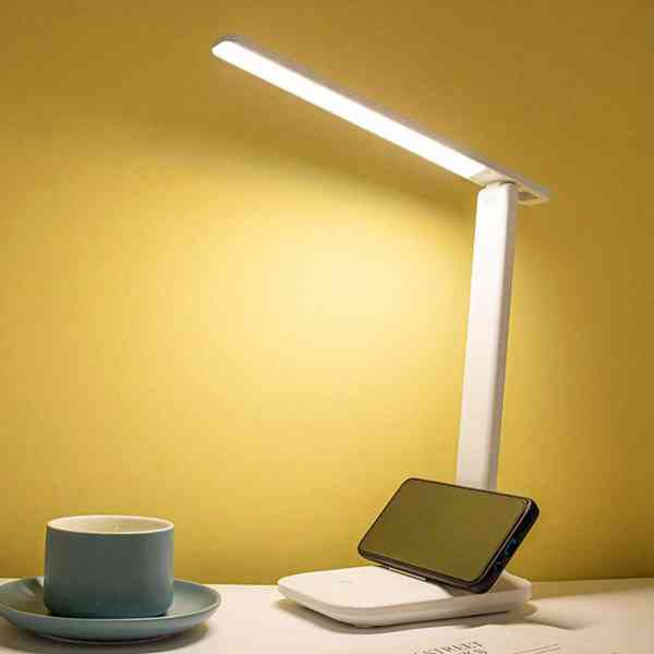 Stolní lampa LED skládací, 3 odstíny světla + držák na mobil - foto 1
