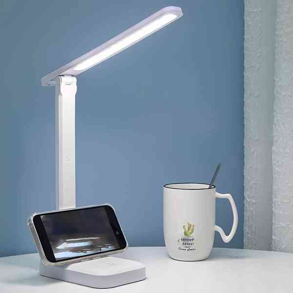 Stolní lampa LED skládací, 3 odstíny světla + držák na mobil - foto 3