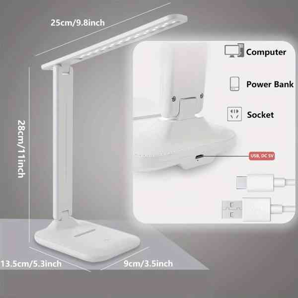 Stolní lampa LED skládací, 3 odstíny světla + držák na mobil - foto 4