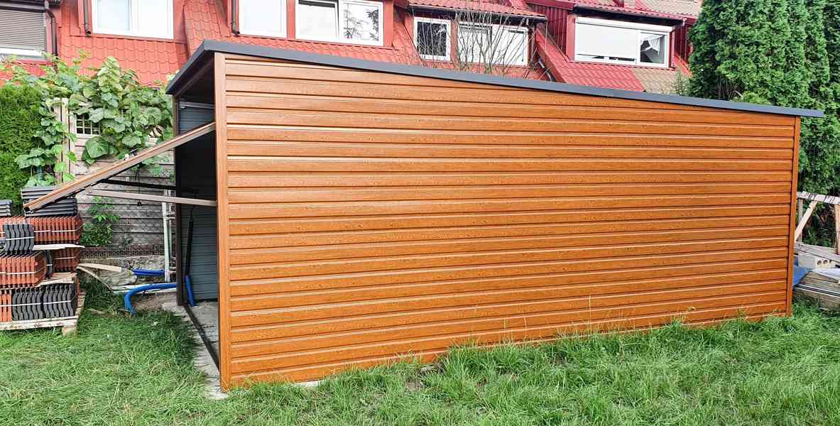 Plechová garáž 3m x 5m  spád dozadu, výklopná vrata - TS213 - foto 3