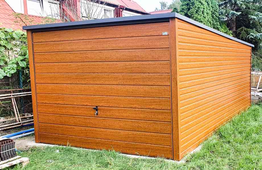 Plechová garáž 3m x 5m  spád dozadu, výklopná vrata - TS213 - foto 4