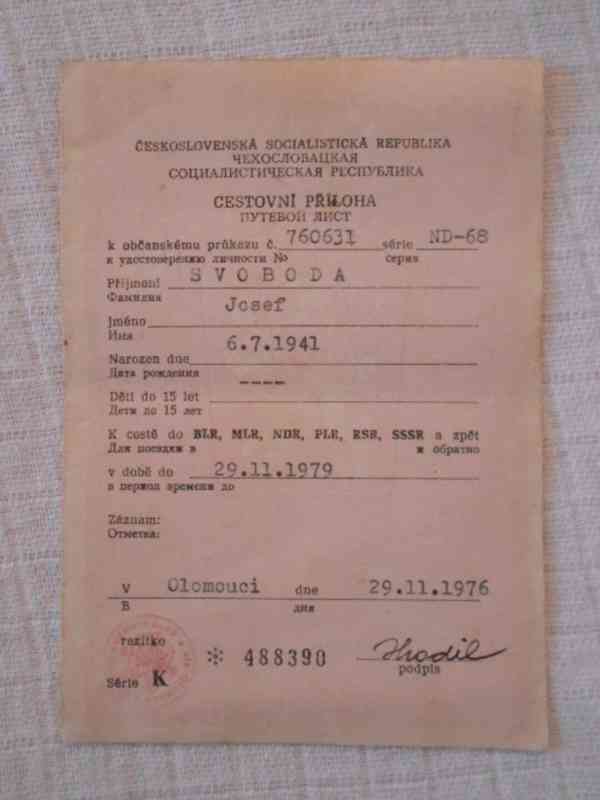Cestovní příloha k Občanskému průkazu - ČSSR 1976