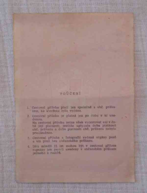 Cestovní příloha k Občanskému průkazu - ČSSR 1976 - foto 4