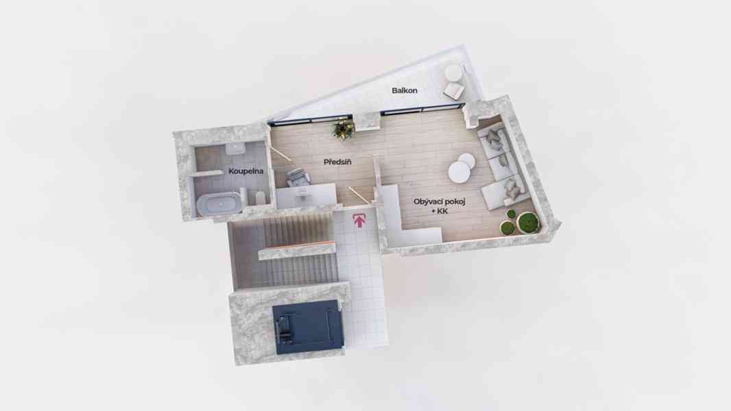 Prodej bytu 1+kk 46 m² s balkonem, parking, sklepní kóje - foto 6