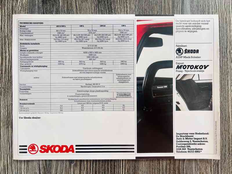 Dobový prospekt Škoda 105 - 120 - 130 serie ( 198X ) NL - foto 8