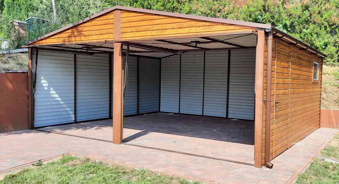 Plechová garáž 6x5,8m sedlová střecha 2 x vrata dveře TS239 - foto 3