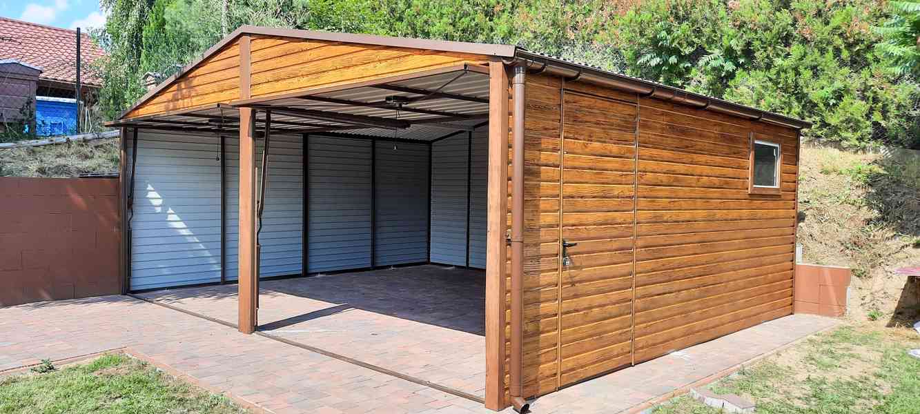 Plechová garáž 6x5,8m sedlová střecha 2 x vrata dveře TS239 - foto 2
