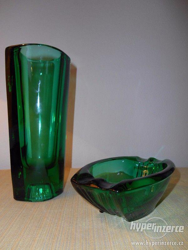 Hutní sklo designový set váza a popelník