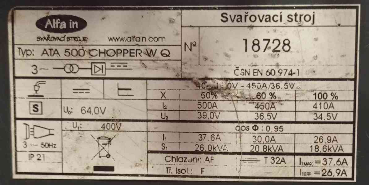 Synergická MIG/MAG svářečka Alfa In ATA500 CHOPPER - foto 3