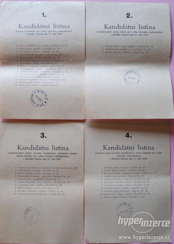Kandidátní listiny obecní volby Staré Hradiště 27. září 1931 - foto 1