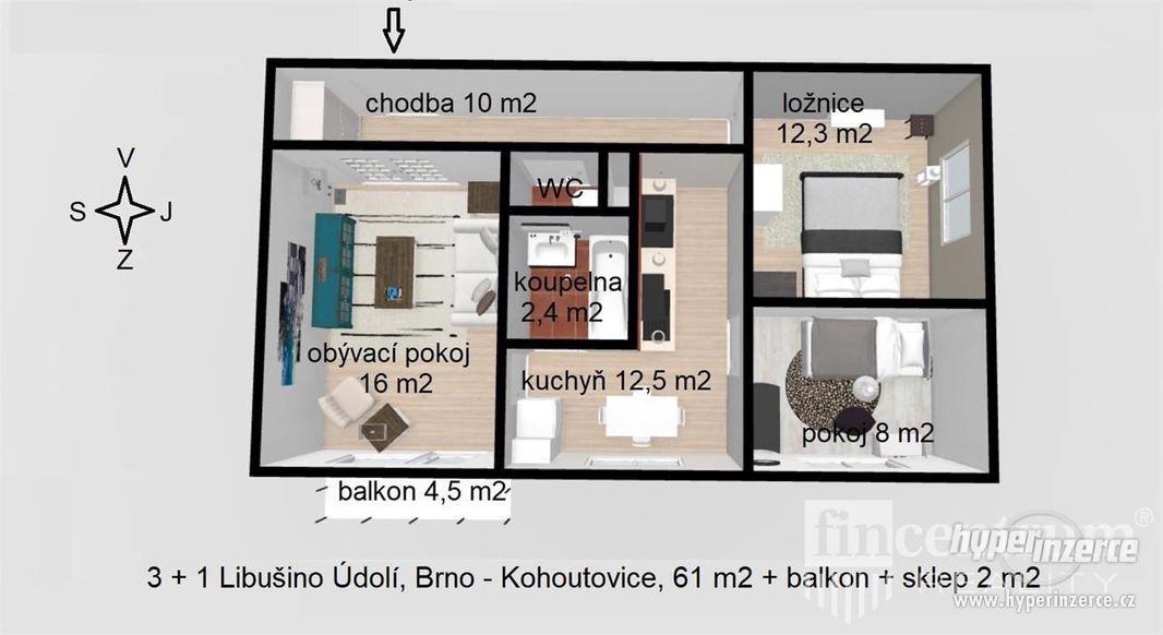 Prodej bytu 3+1 61 m2 Libušino údolí, Brno Kohoutovice - foto 2