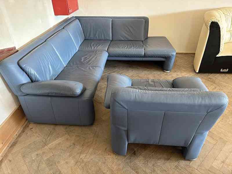  118 Kožená rohová sedací souprava sedačka modrá - foto 2