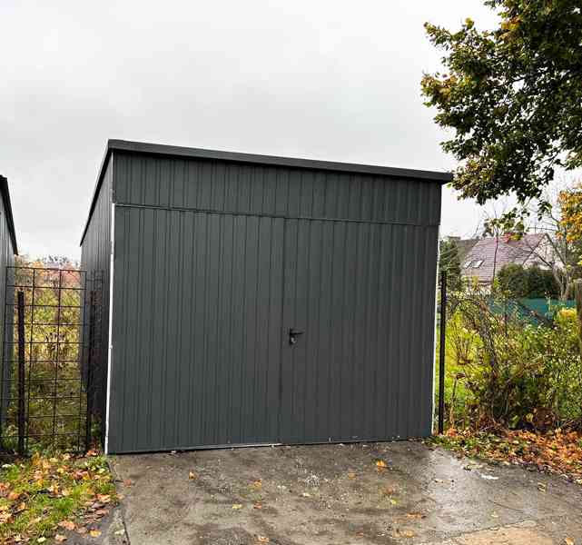 Plechová garáž 3x6 - dvoukřídlé vrata - antracit - TS528 - foto 3