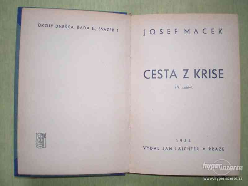 CESTA Z KRISE - JUDR. JOSEF MACEK - 1936 - foto 2