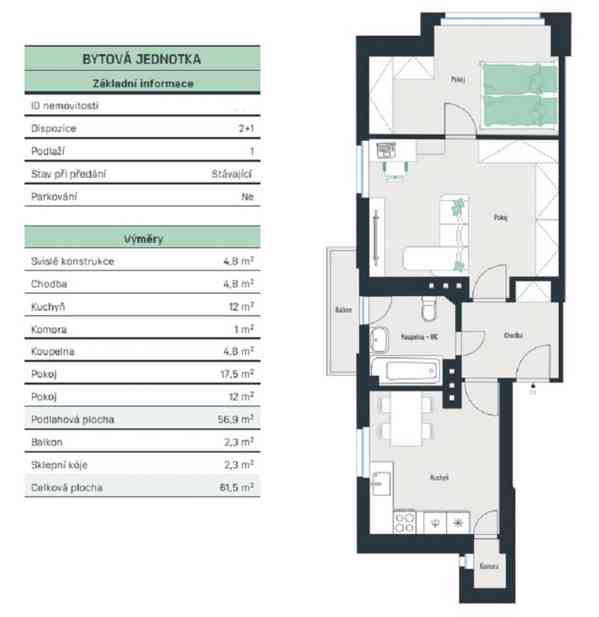 Prodej bytu 2+1, celk. 61,5 m2, Balkón, 1. NP, Praha Nusle