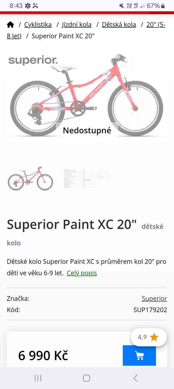 Dětské kolo Superior Paint XC 20, červené, TOP stav - foto 13
