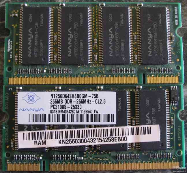 paměť do notebooku soDIMM 2x 256MB DDR 266MHz (identické) - foto 2