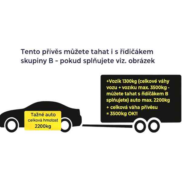 Přívěsný vozík brzděný 1300Kg, 2,65m x 1,30m, DPH - foto 20