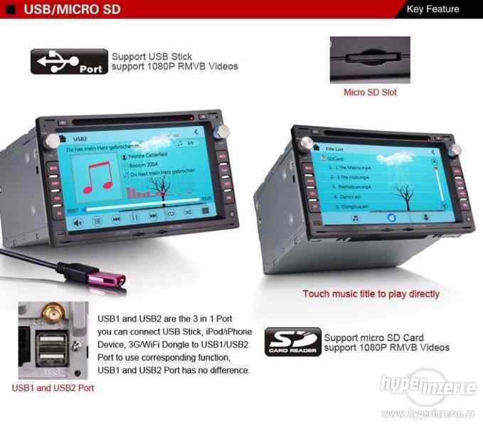VW SKODA SEAT 2DIN Dotyk Autoradio+Navi 7disp GPS DVD SD USB - foto 3