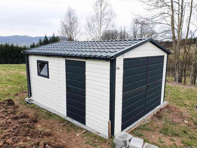 Plechová garáž 4x5 dvoukřídlá vrata - dveře - 2x okno TS625 - foto 7