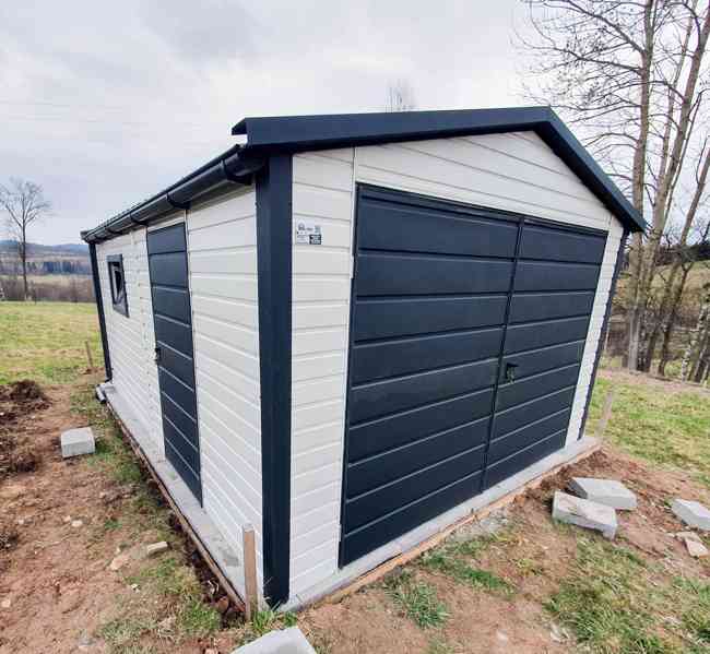 Plechová garáž 4x5 dvoukřídlá vrata - dveře - 2x okno TS625 - foto 5