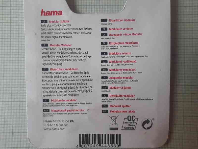 Modulární rozdělovač - telefonní rozdvojka Hama  - foto 2