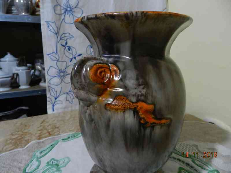 Krásná Art Deco keramická Váza stékané polevy - foto 7