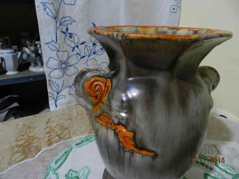 Krásná Art Deco keramická Váza stékané polevy - foto 5
