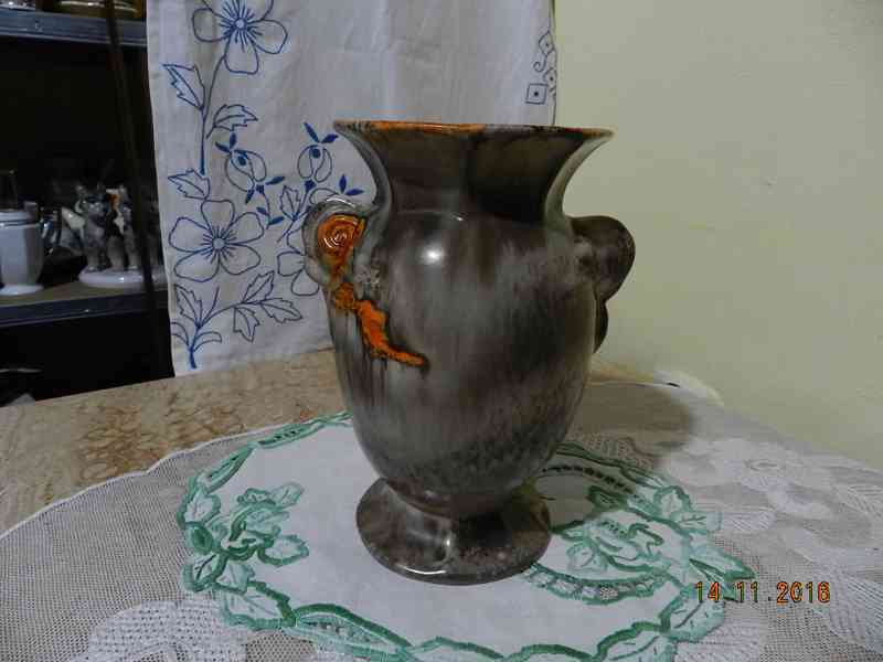 Krásná Art Deco keramická Váza stékané polevy - foto 4
