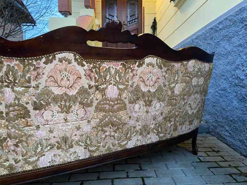 Starožitná dřevěná čalouněná pohovka,gauč,sedačka,divan - foto 5
