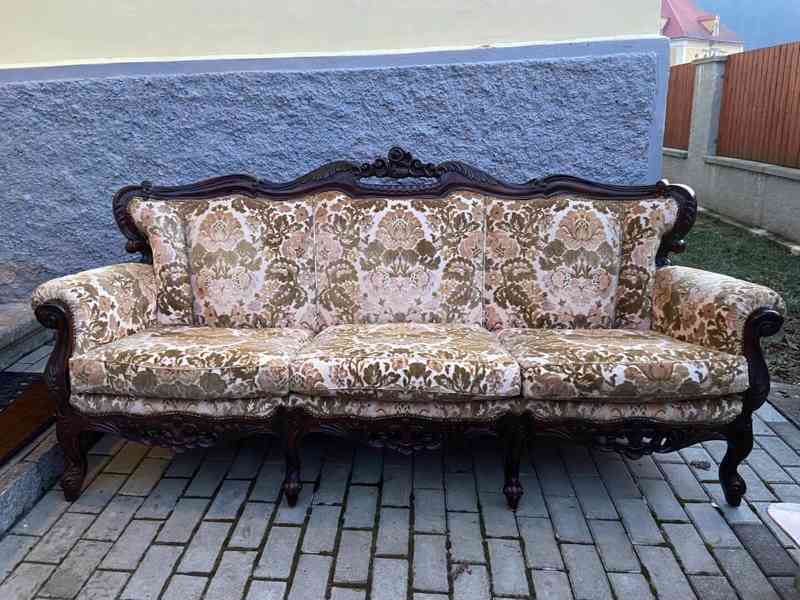 Starožitná dřevěná čalouněná pohovka,gauč,sedačka,divan - foto 1
