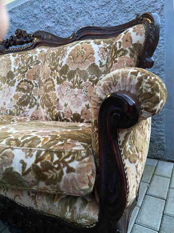 Starožitná dřevěná čalouněná pohovka,gauč,sedačka,divan - foto 4