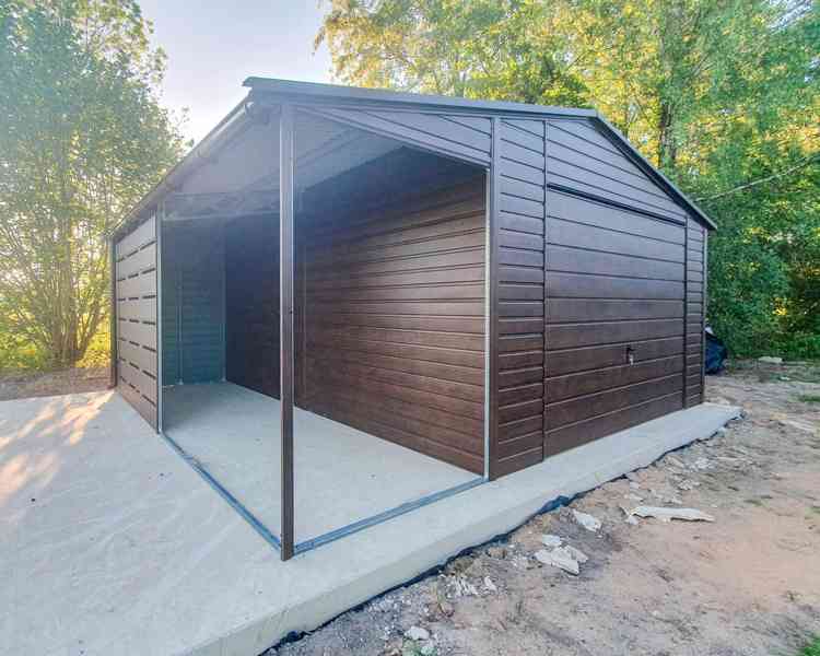 Plechova garáž 4,5x6m + přístřešek 2m - výklopná vrata TS729 - foto 3