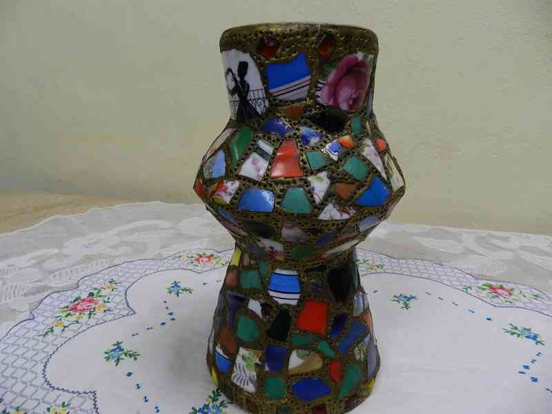 Zajímavá stará masivní keramická Váza střepy ruční práce - foto 3