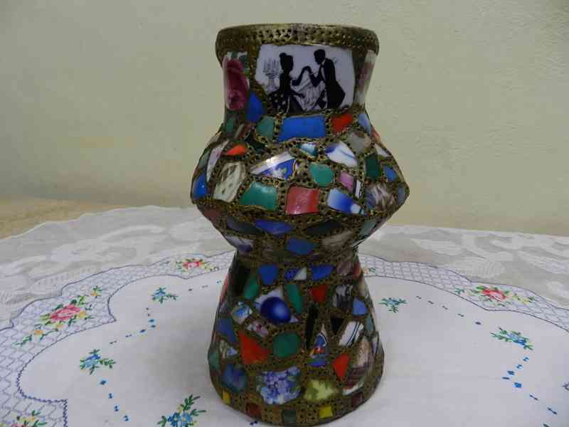 Zajímavá stará masivní keramická Váza střepy ruční práce - foto 4