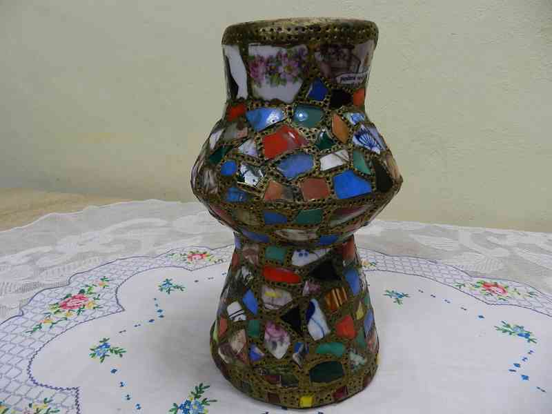Zajímavá stará masivní keramická Váza střepy ruční práce - foto 6