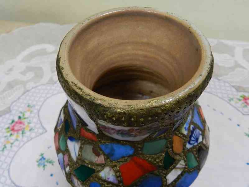 Zajímavá stará masivní keramická Váza střepy ruční práce - foto 7
