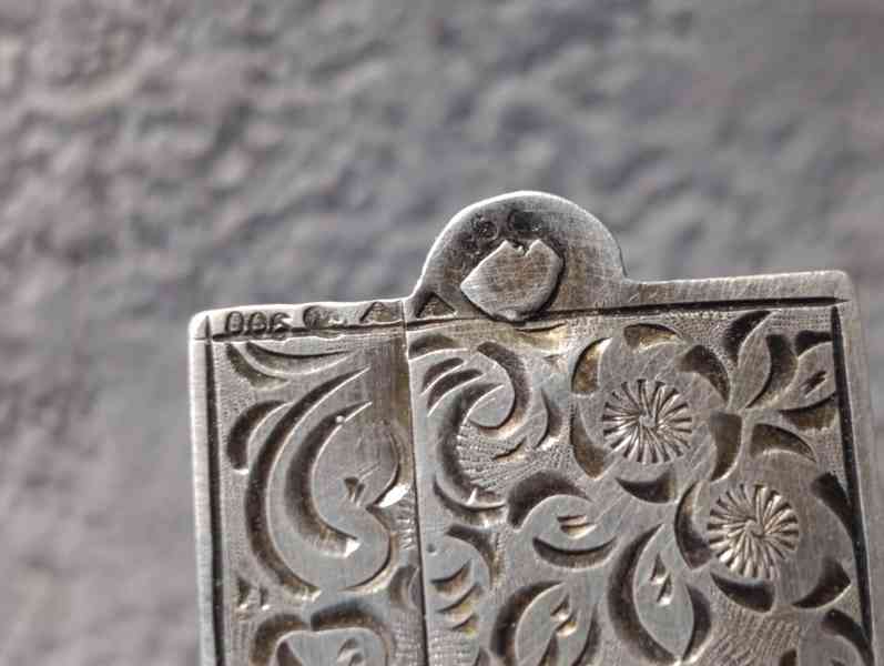 Starožitný skládací stříbrný hřeben 900 – zdobený, kapesní  - foto 14