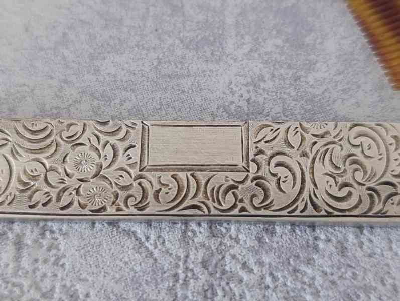 Starožitný skládací stříbrný hřeben 900 – zdobený, kapesní  - foto 9