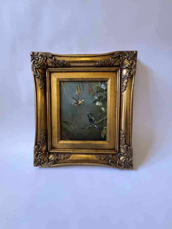 Kolibřík - obraz ve zlatém zdobeném rámu - foto 1