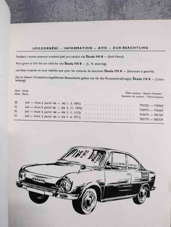 Nepoužitý seznam náhradních dílu na Škoda 110R erko. - foto 6
