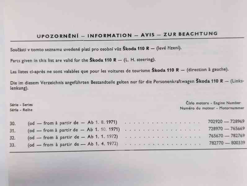Nepoužitý seznam náhradních dílu na Škoda 110R erko. - foto 10