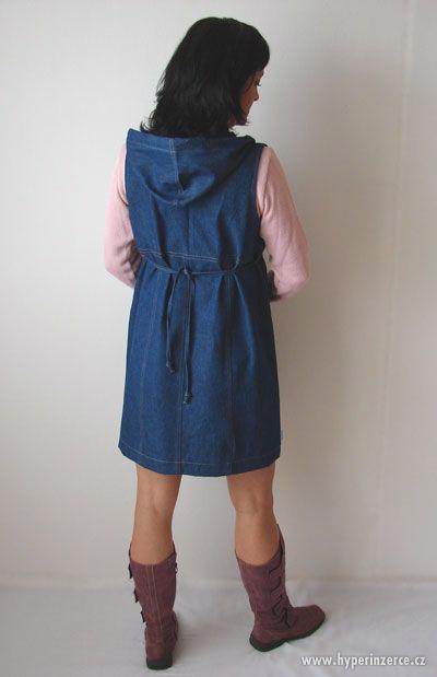 Těhotenské džínové  šaty s kapucí na konec zimy- jaro - foto 1